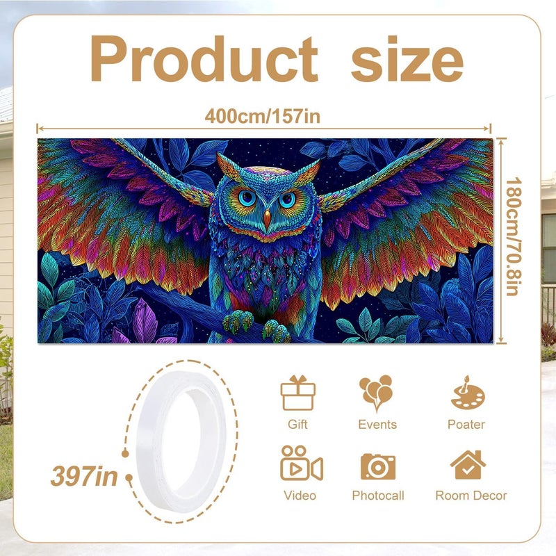 THISFIND Colorful Owl Garage Door Banner – Vibrant Night Sky Design with Multicolor Feathers for Outdoor Wall & Home Decor - Image 2